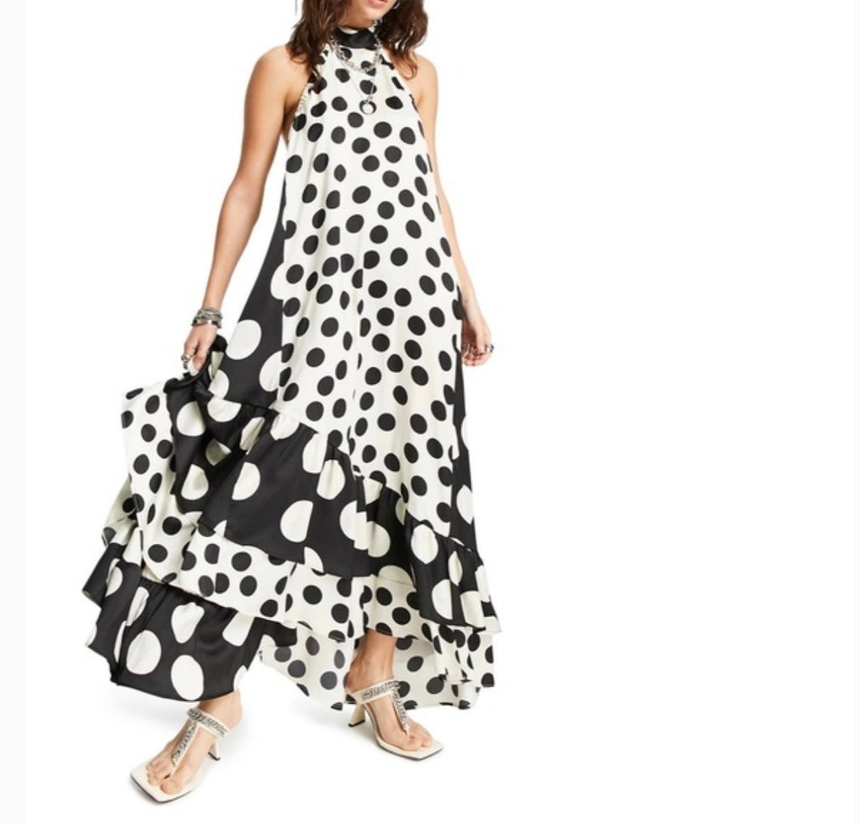 3.1.24 Topshop Multi Polka Dot Halter Maxi Dress NWT (Size Large)